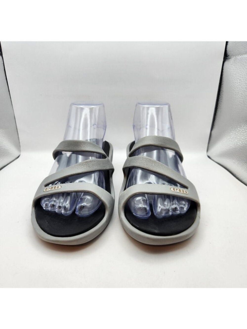 Crocs Patricia Gray Grey Womens Strappy Sandals Slide Comfort Size 9 USED Casual - Picture 5 of 11